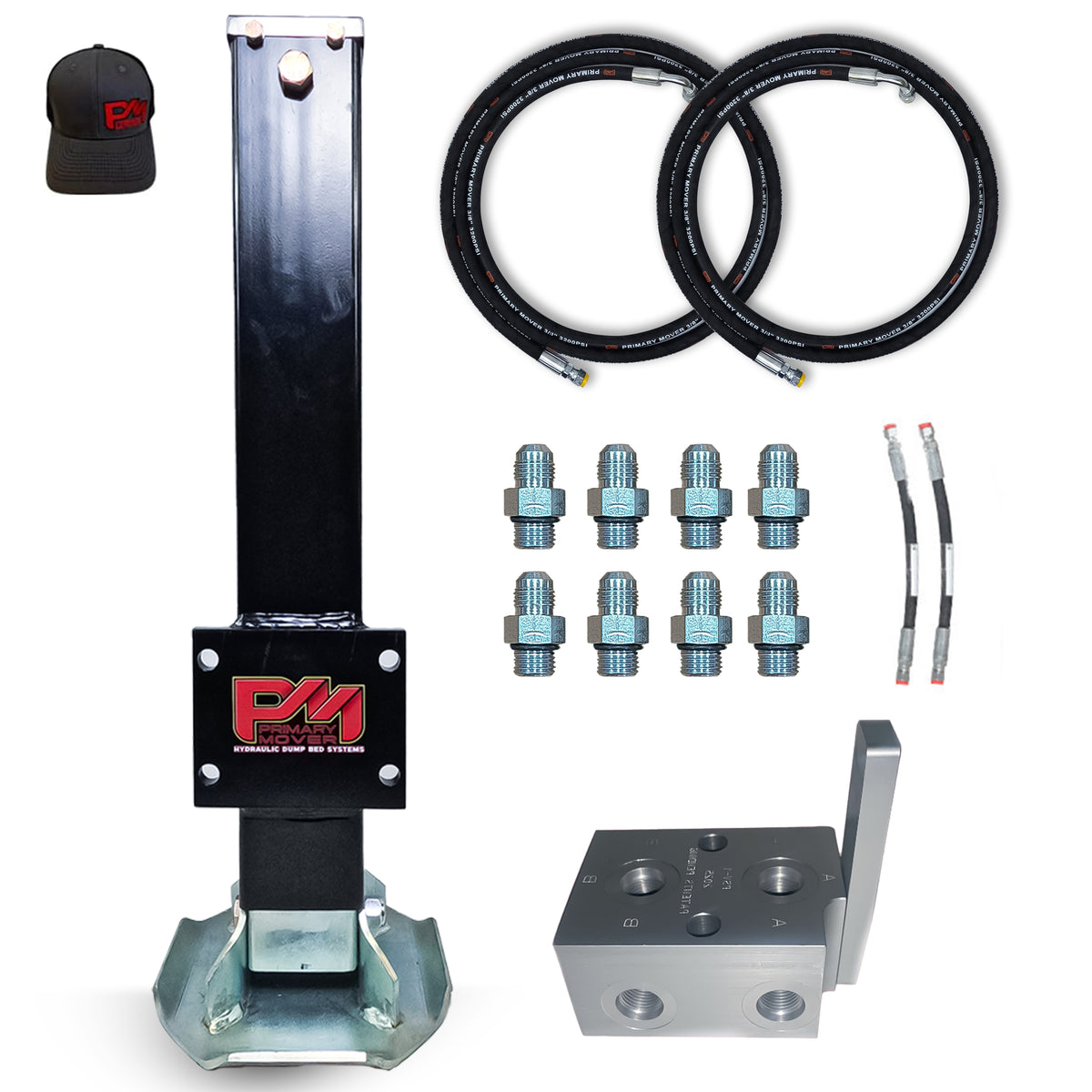 12k Single Hydraulic Trailer Jack Add-On Kit Weld On or Bolt On featuring a robust hydraulic system and hoses, ideal for heavy-duty towing needs.
