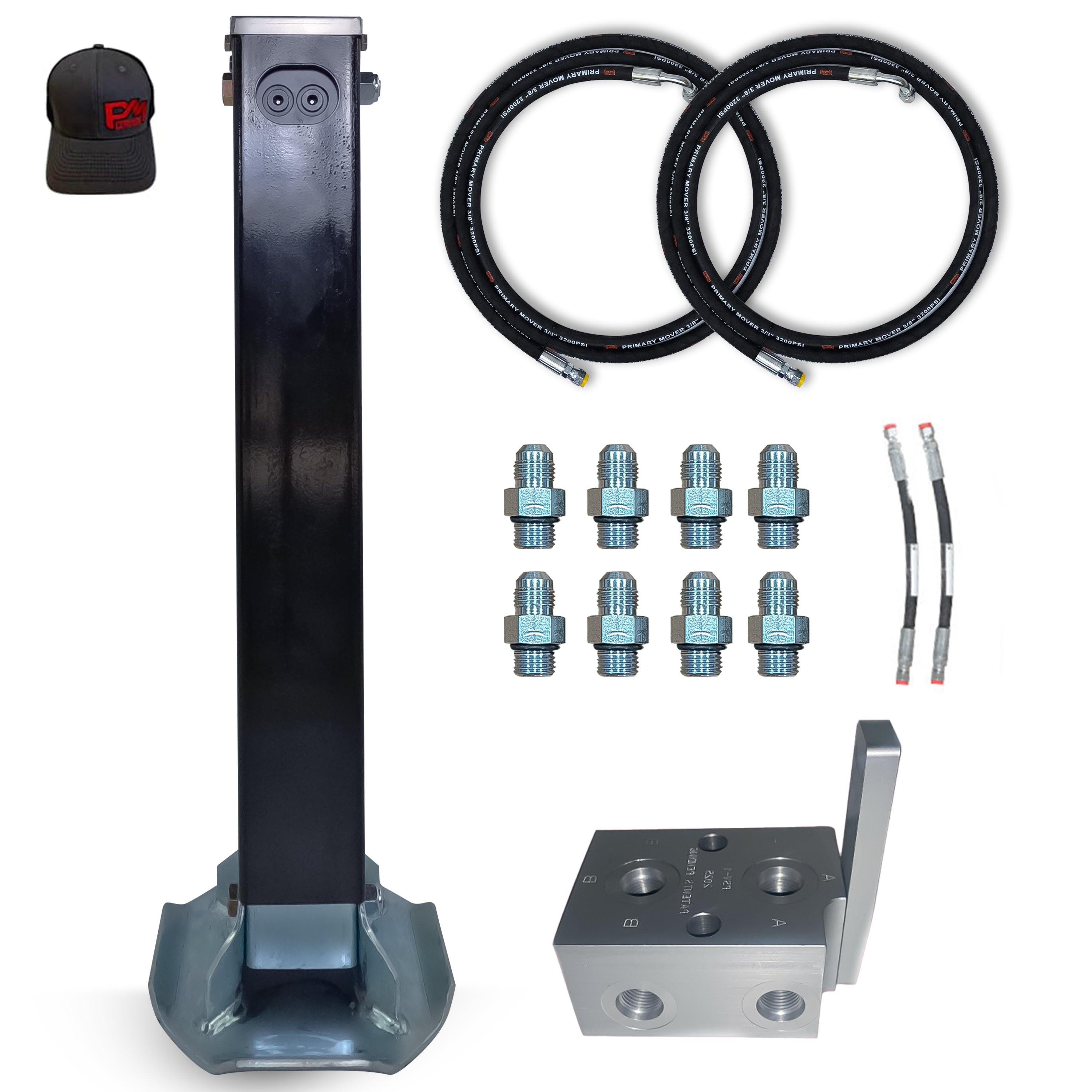 12k Single Hydraulic Trailer Jack Add-On Kit with lever, showcasing a robust design and durable metal components ideal for enhancing towing stability and convenience.