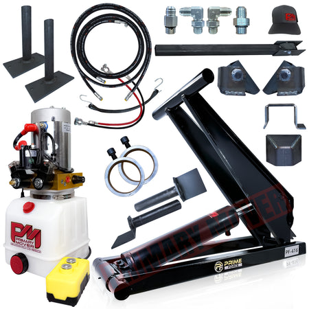 6 Ton Hydraulic Scissor Hoist Kit - Fits 10-14' Dump Body PF-416, showcasing a yellow and black device with buttons, ideal for compact heavy-duty lifting.