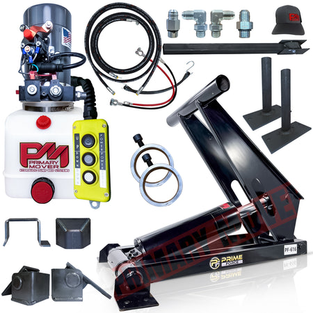 11 Ton Hydraulic Scissor Hoist Kit PF-616-6, featuring a robust 6.5 cylinder with HD hinges, suitable for 12-16' dump trailers.