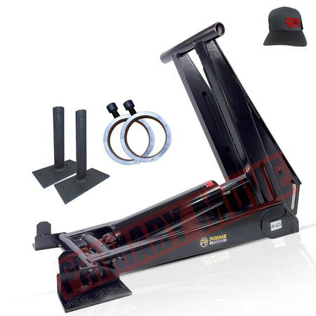 12 Ton HD Hydraulic Scissor Hoist Kit PF-625, featuring a robust design ideal for 16-20' dump bodies, shown with a black hat and red logo.