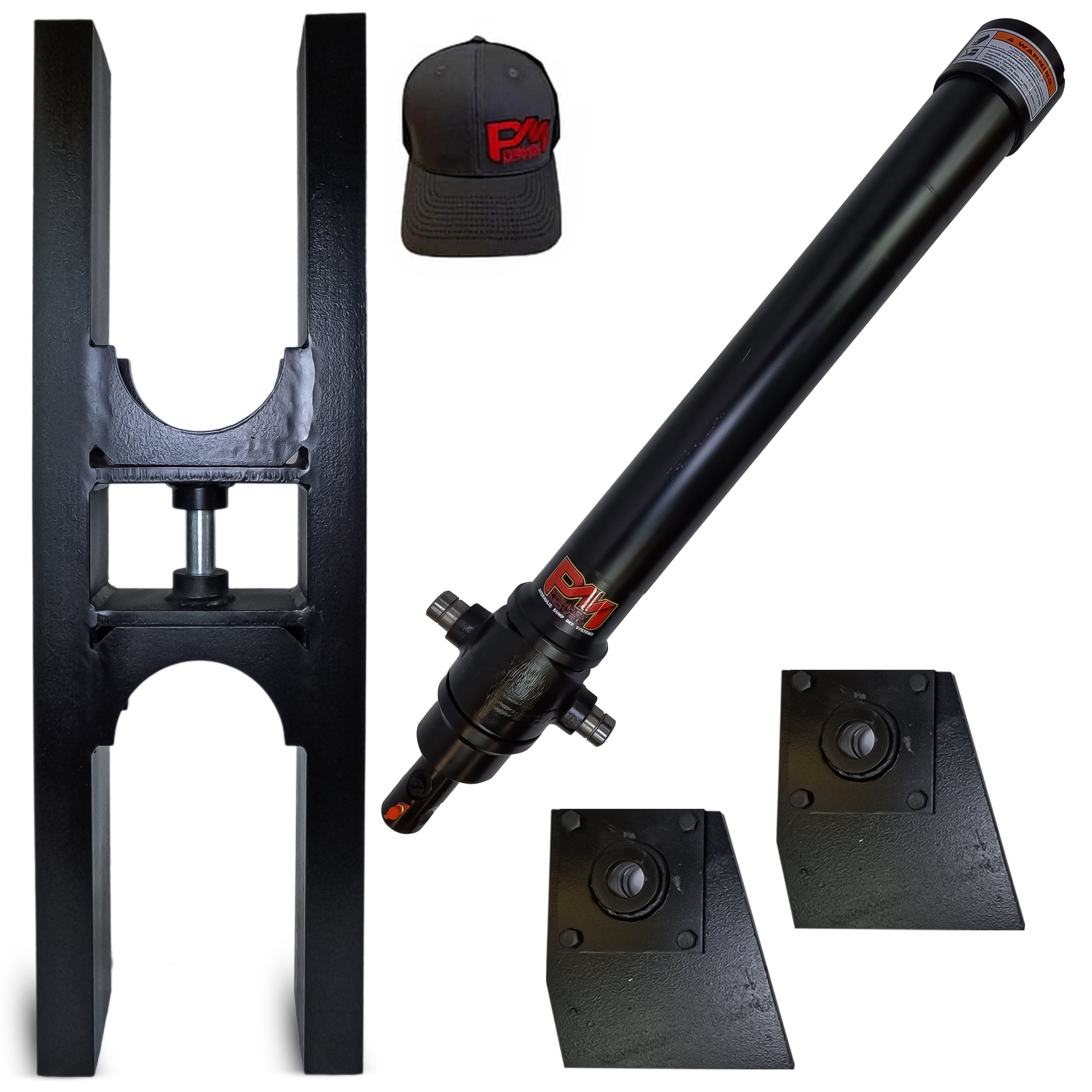 Telescopic Dump Trailer Cylinder Kit with 90 stroke, includes brackets and hydraulic components. Suitable for 8-12' dump beds, supports 20 tons.