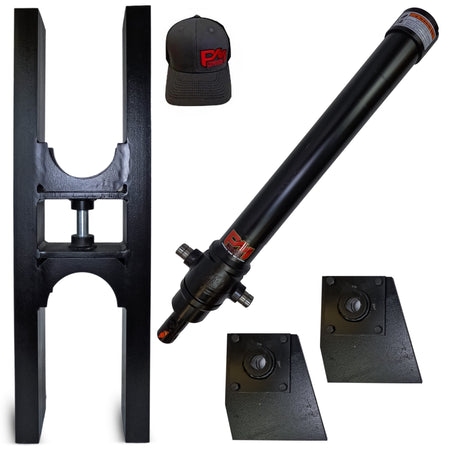 Telescopic Dump Trailer Cylinder Kit with 90 stroke, includes brackets and hydraulic components. Suitable for 8-12' dump beds, supports 20 tons.