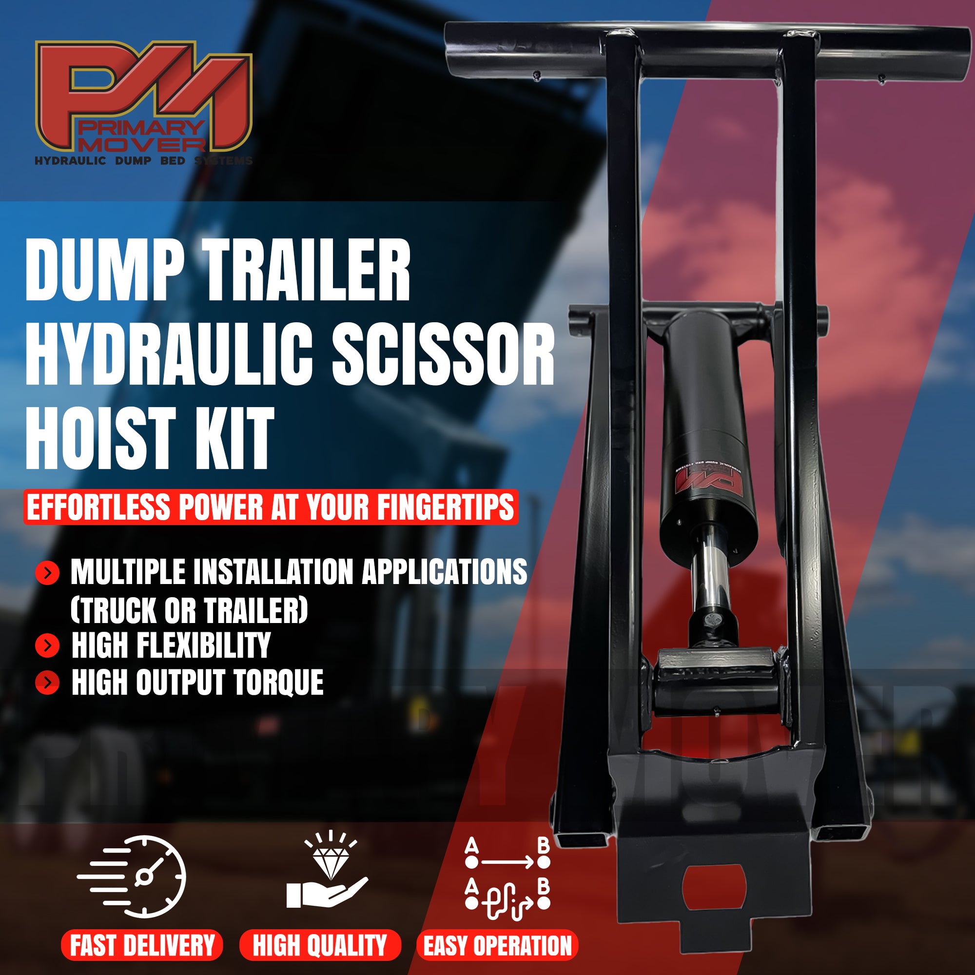 6 Ton Hydraulic Scissor Hoist Kit PF-416, ideal for 10-14' dump bodies, featuring a compact 5.5 cylinder.