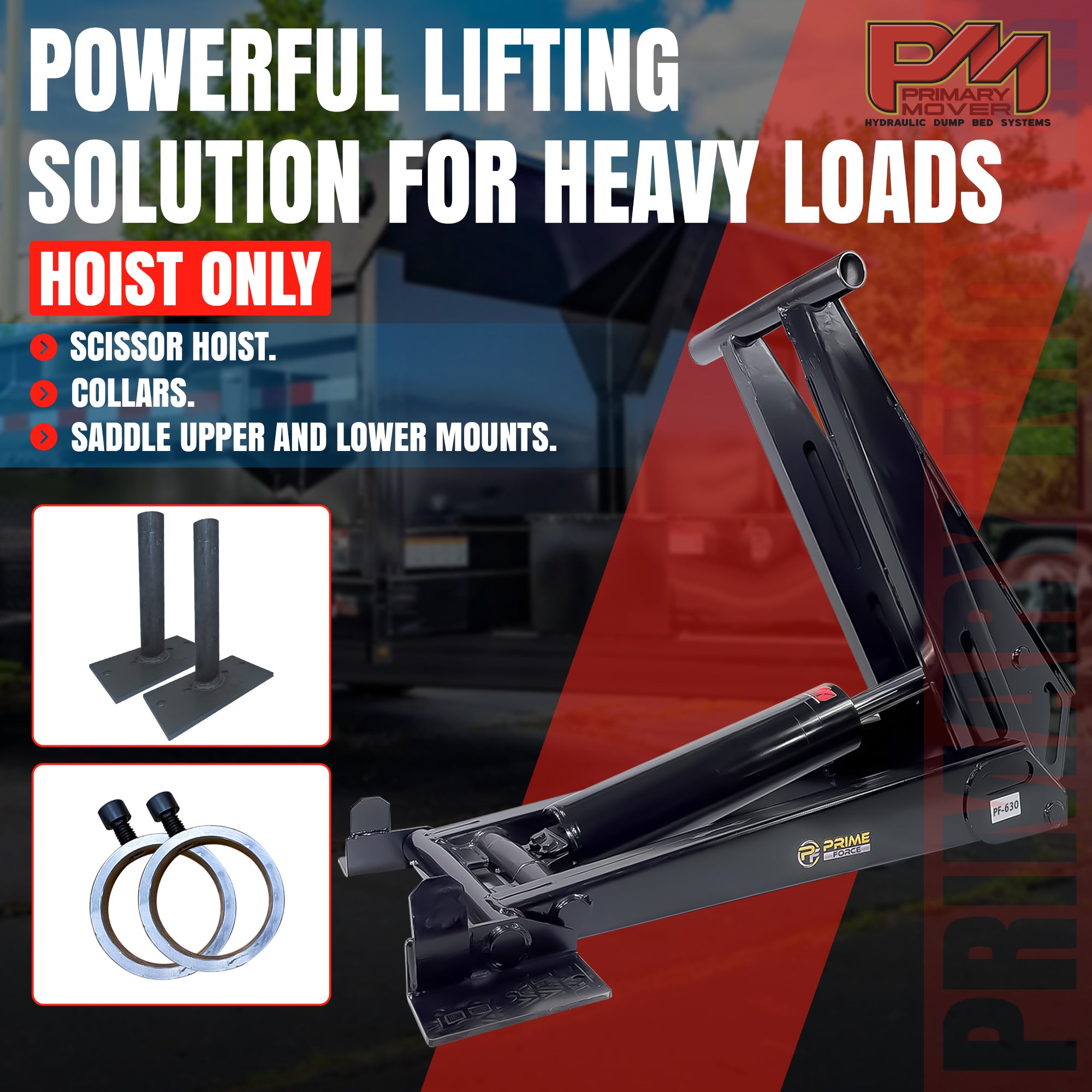 Metal rings with black screws showcasing the robust construction of the 14 Ton HD Hydraulic Scissor Hoist Kit, PF-630, designed for heavy-duty dump trailers.