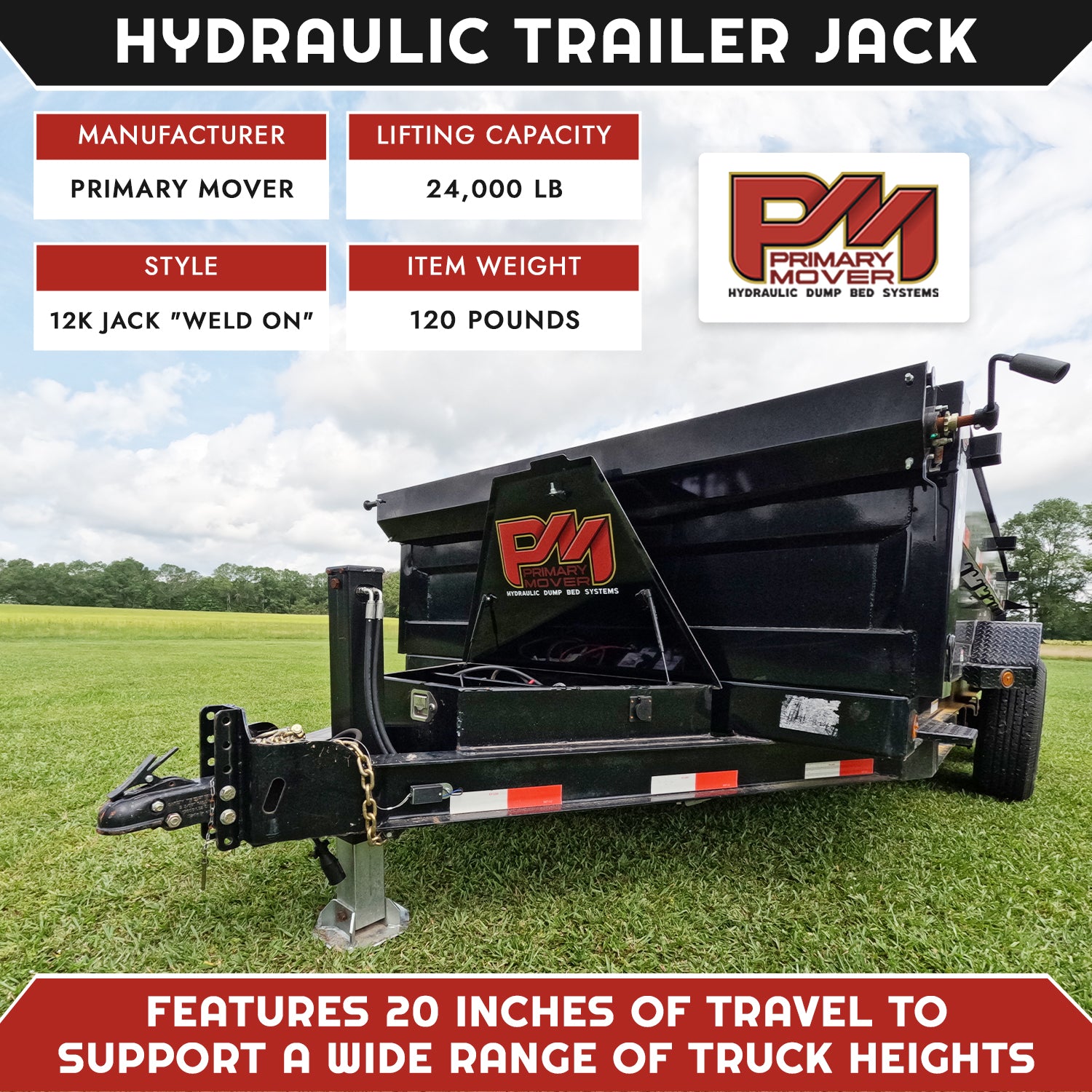 24K Double Hydraulic Trailer Jack Leg Kit, featuring dual jacks for heavy-duty lifting, shown outdoors with a vehicle and grass in the background.