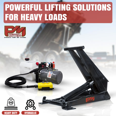 Hydraulic Scissor Hoist Kit - 12 Ton Capacity - Fits 16-20' Dump Body | PF-625: Power Hoist dump trailer kit with cylinder, mounting brackets, hydraulic components, safety features, and remote control.