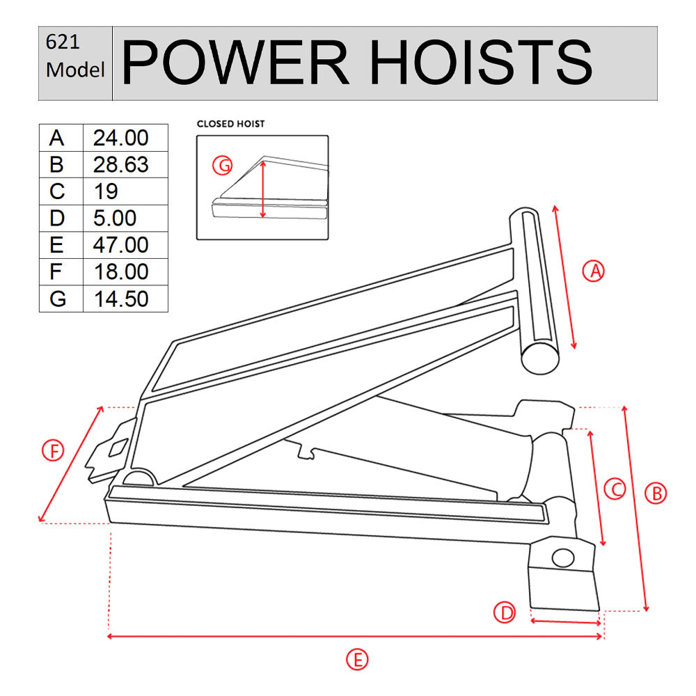 Hydraulic Scissor Hoist Kit - 11 Ton Capacity - Fits 16-20' Dump Body | PF-621-6: Drawing of power hoists, machine, triangle diagram, table, and signs. Includes cylinder, mounting brackets, hydraulic pump, safety features.