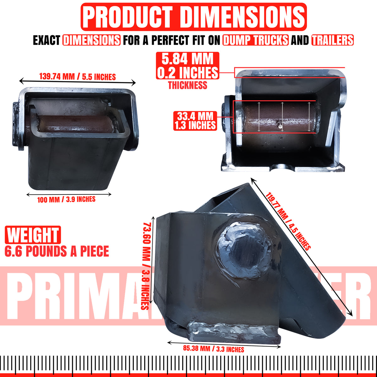 Standard Duty 2PCS Dump Trailer Hinges, ready to weld for hydraulic dump beds, ensuring durability and compatibility with 300 and 500 series kits.