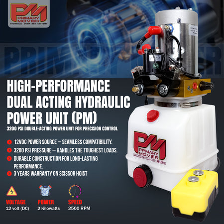 **Title:** 12 Ton HD Hydraulic Scissor Hoist Kit - Fits 16-20' Dump Body PF-625
**Meta Description:** Discover the PF-625 Hydraulic Scissor Hoist Kit, designed for heavy-duty 16-20' dump trailers. Features durable 12V power unit and robust construction.
**Alt Text:** Compact hydraulic power unit with remote, 3200 PSI capacity, and 3-year warranty for dump trailers.