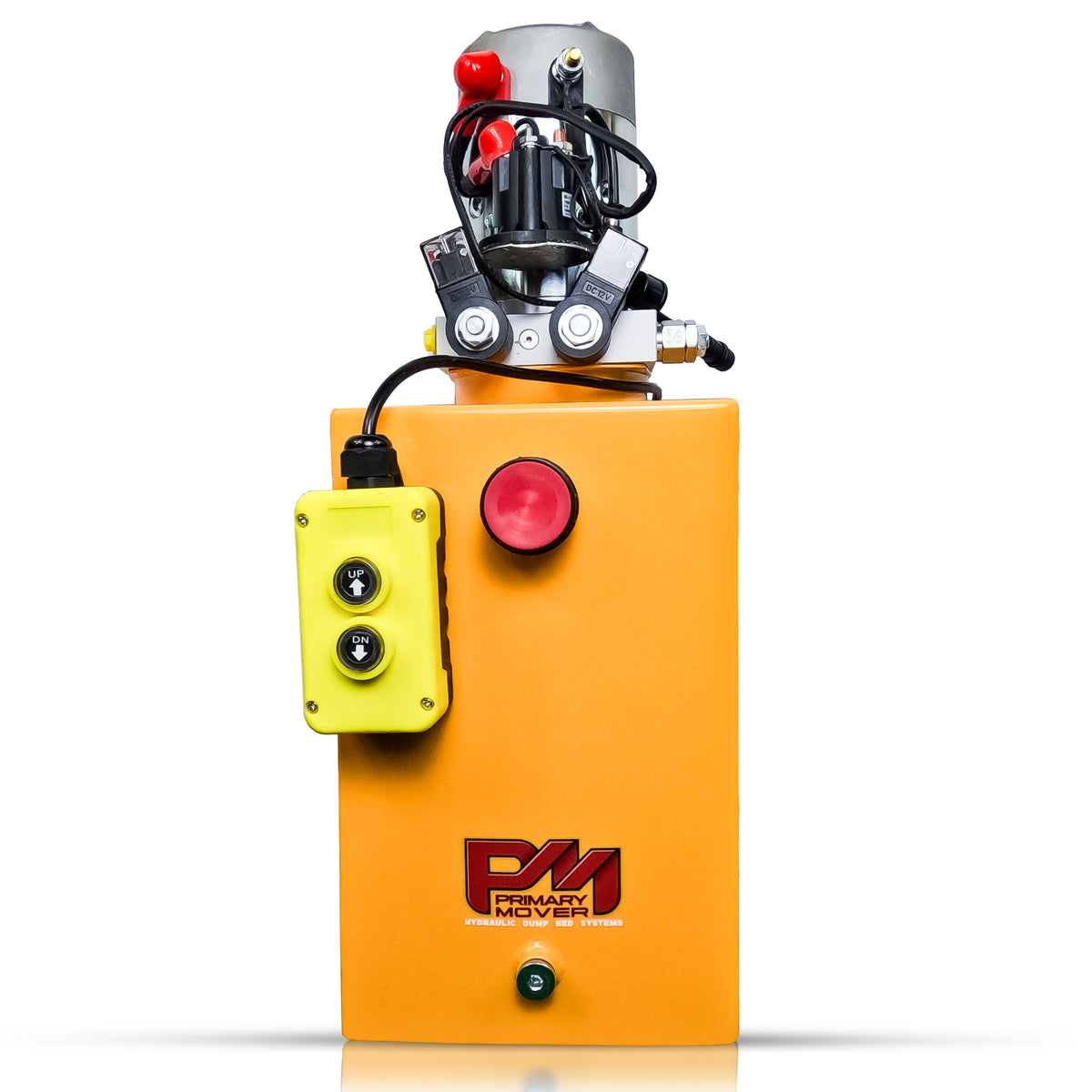 Primary Mover Double Acting 12VDC Hydraulic Power Unit with Steel Reservoirs for hydraulic dump bed systems. Dual-acting precision, tailored for dump bed applications, and crafted for durability and value.