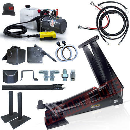 12 Ton HD Hydraulic Scissor Hoist Kit PF-625 for 16-20' dump trailers, featuring reinforced frame, 6.5 cylinder, and HD hinges for extreme durability.
