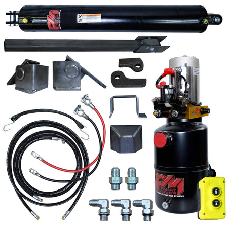 **Product Title:** Single 5 x 30 Cylinder Direct Push Lift Kit | PFK-530-DP  

**Alt Text:** Hydraulic dump bed kit with cylinder, power unit, hoses, and remote.  

**Meta Description:** Enhance your trailer's lifting capacity with the Single 5 x 30 Cylinder Direct Push Lift Kit. Ideal for efficient and easy installations.
