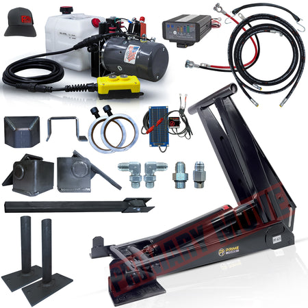 12 Ton HD Hydraulic Scissor Hoist Kit PF-625 for 16-20' dump trailers, featuring a durable 6.5 cylinder, reinforced frame, and HD hinges for heavy loads.