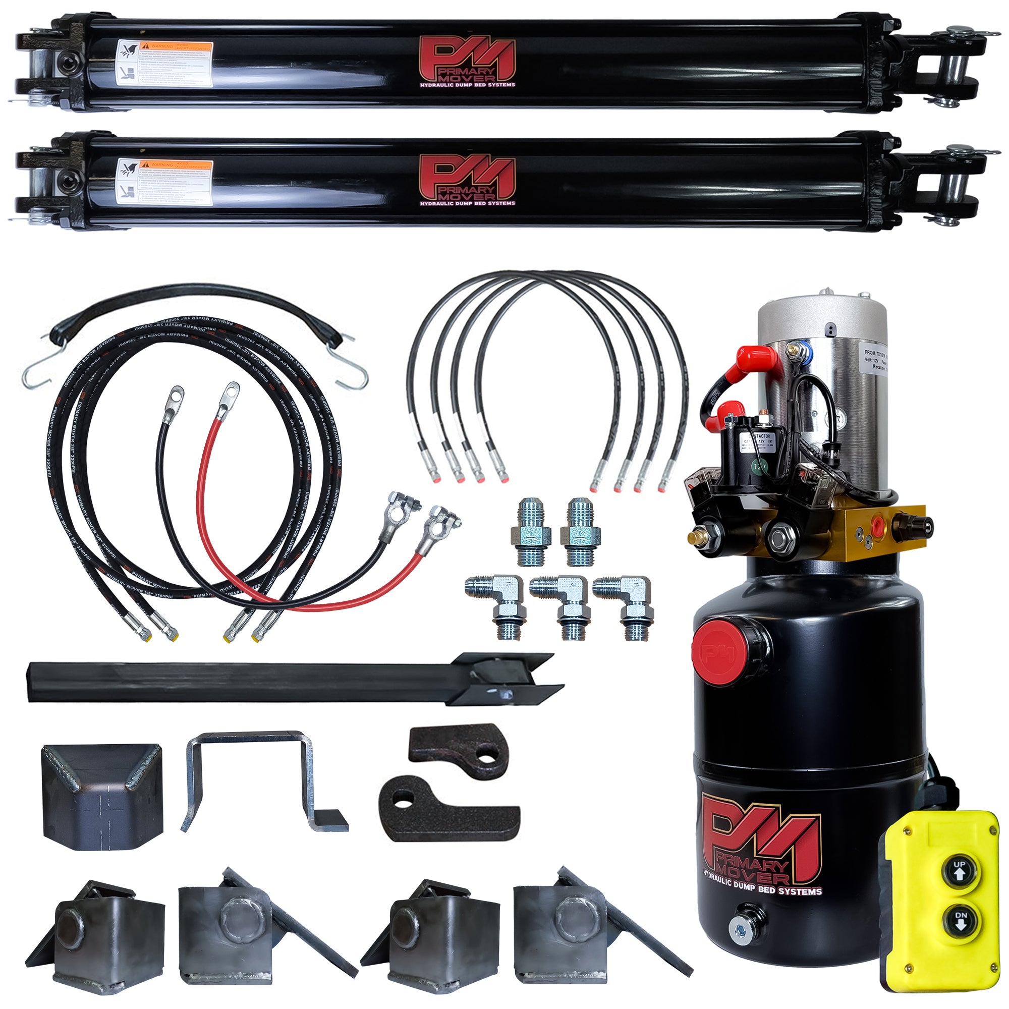 Dual 3.5 x 30 Cylinders Direct Push Lift Kit | PFK-3530-DP2

Complete hydraulic dump-bed kit with dual cylinders, power unit, control pendant, hoses, and mounting hardware for trailers or trucks.

Enhance your trailer's lifting capacity with this comprehensive hydraulic kit, featuring all necessary components for seamless installation on trailers or trucks. Perfect for hauling heavy loads.