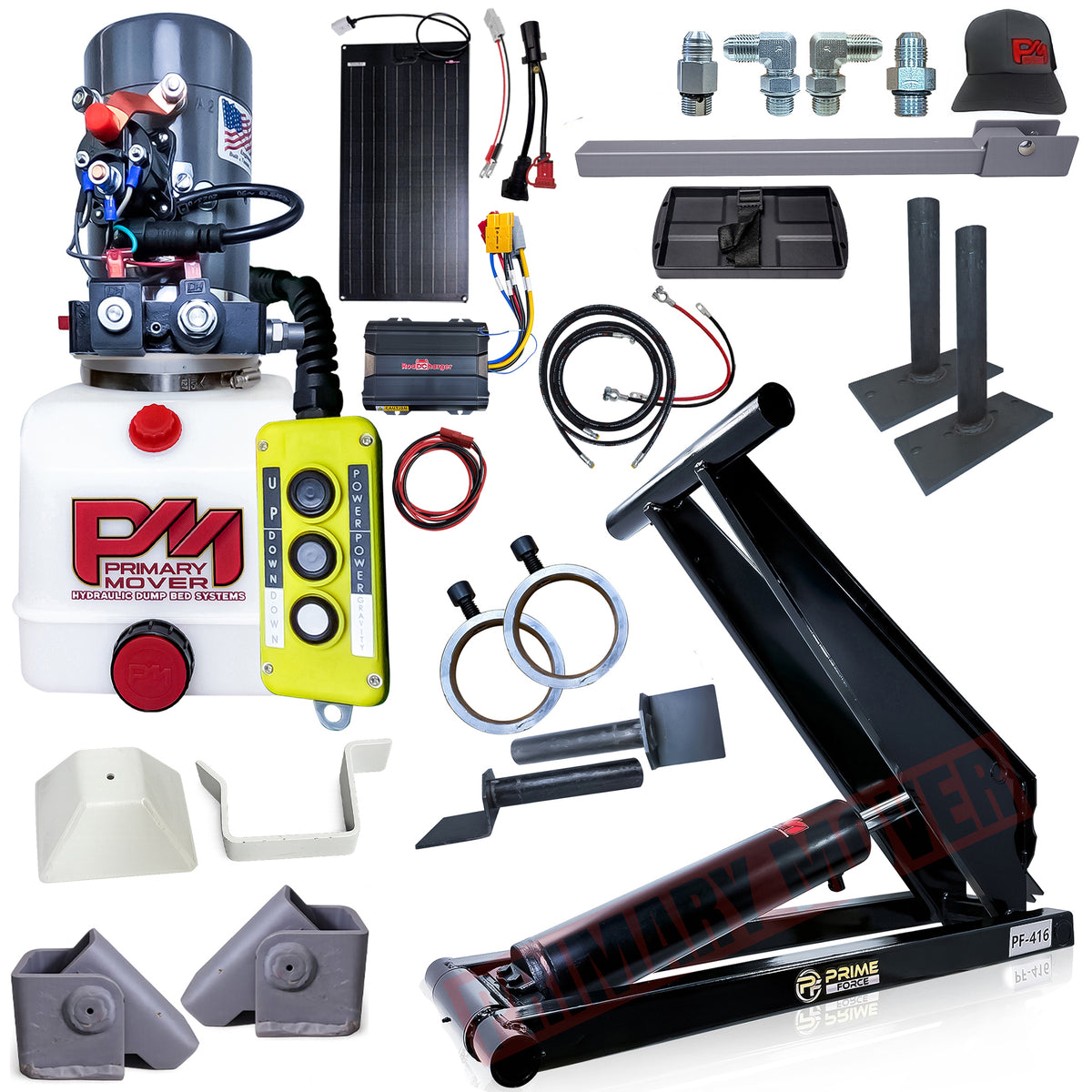 The 6 Ton Hydraulic Scissor Hoist Kit by Primary Mover fits 10-14′ dump bodies and offers versatile vehicle lifting and hoist solutions.