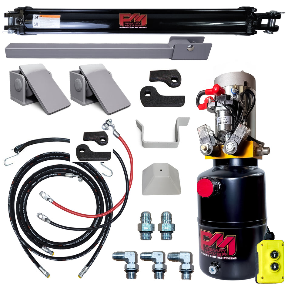 **Title:** Single 3.5 x 30 Cylinder Direct Push Lift Kit | PFK-3530-DP

**Alt Text:** Exploded view of the Single 3.5 x 30 Cylinder Direct Push Lift Kit, showcasing hydraulic components and installation parts for efficient trailer hoisting.

**Meta Description:** Discover the Single 3.5 x 30 Cylinder Direct Push Lift Kit, designed for compact, powerful lifting. Includes all components for seamless trailer installation. Perfect for heavy loads.