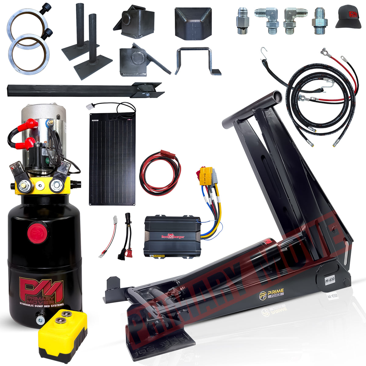 14 Ton HD Hydraulic Scissor Hoist Kit - Fits 18-24' Dump Body PF-630

Comprehensive hydraulic dump-bed conversion kit with a robust 6.5 cylinder, mounting hardware, hoses, and remote control for heavy-duty lifting.