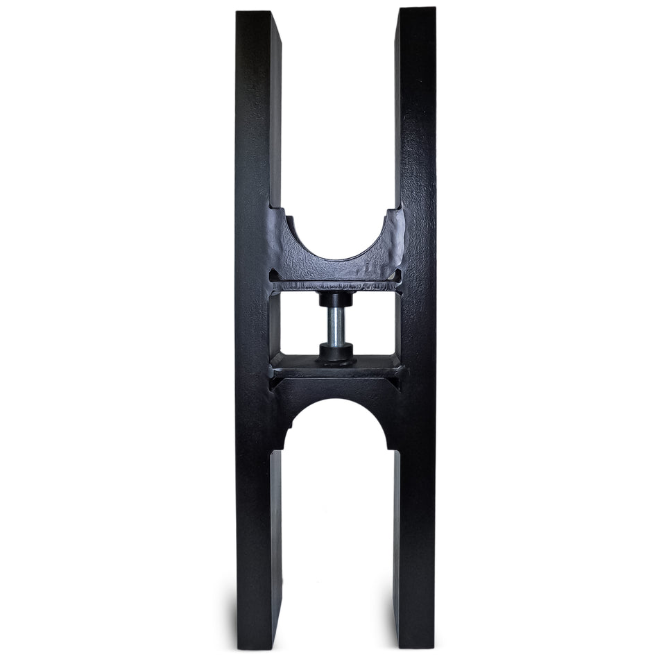 Telescopic H Bracket for hydraulic dump beds, featuring a black metal frame with a central screw, designed for stability and compatibility with 7k and 12k kits.