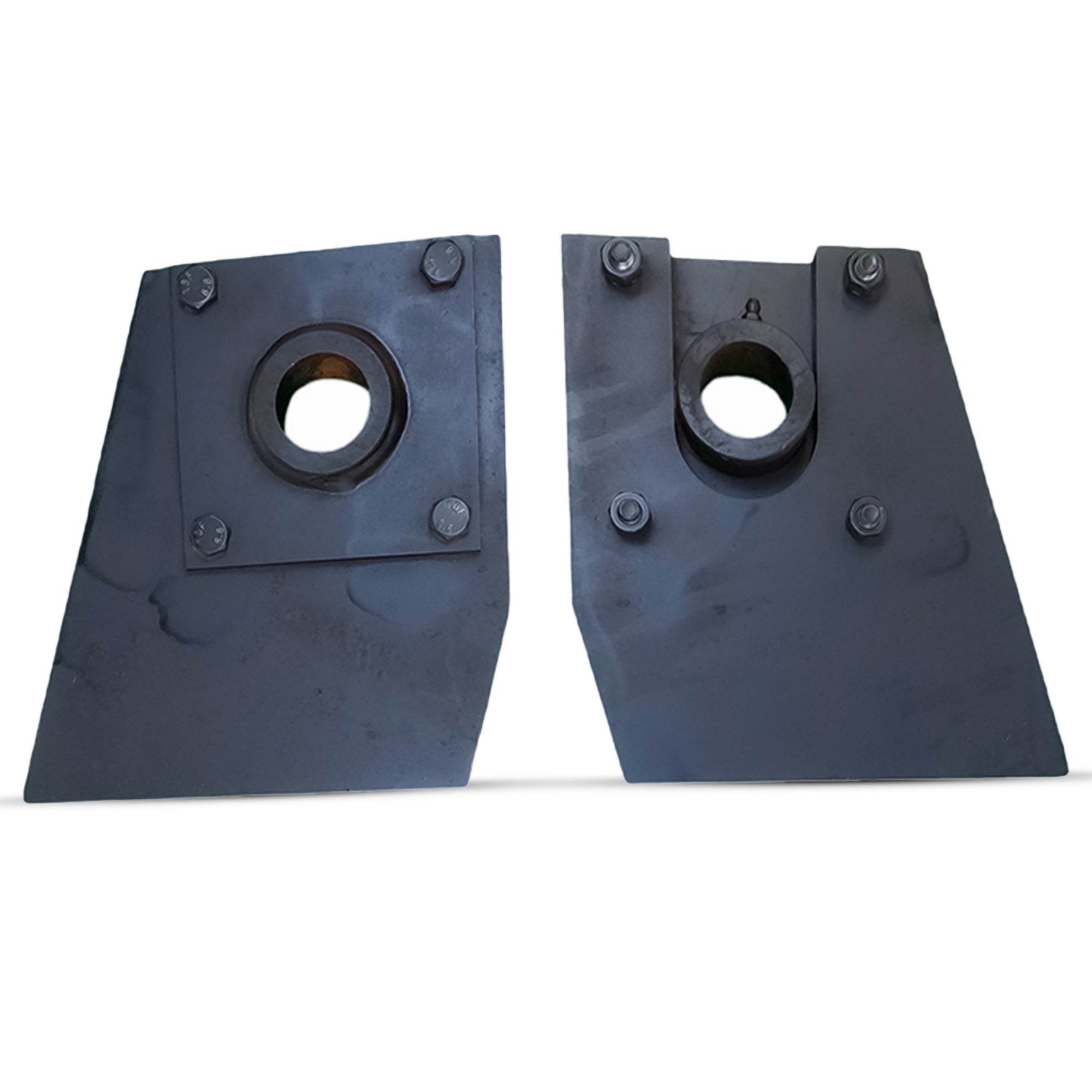 Telescopic Top Brackets: A pair of high-strength metal parts with central holes, designed for secure attachment and optimal performance of hydraulic dump bed systems.