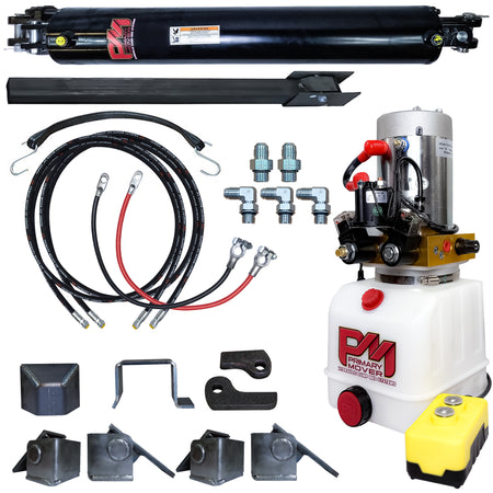 Single 5 x 30 Cylinder Direct Push Lift Kit | PFK-530-DP with hydraulic power unit, black cylinder, and control features for trailer lifting.