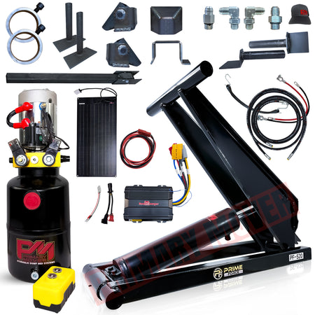 10 Ton Hydraulic Scissor Hoist Kit - Fits 12-16' Dump Body PF-520

Complete kit includes hydraulic cylinder, power unit, remote, solar charger, fittings, and mounting hardware for a 10-ton capacity dump bed conversion.