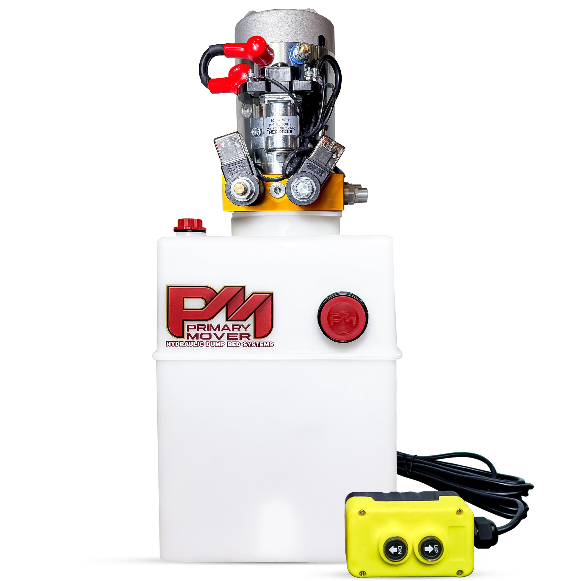 **Title:** Primary Mover 12V Hydraulic Power Unit with Poly Tank

**Meta Description:** Compact hydraulic power unit with 3 HP motor, double-acting control, and durable poly tank. Ideal for trailers and reversible systems.

**Alt Text:** Primary Mover 12V hydraulic power unit with motor, solenoid, plastic reservoir, and handheld remote for bi-directional control.