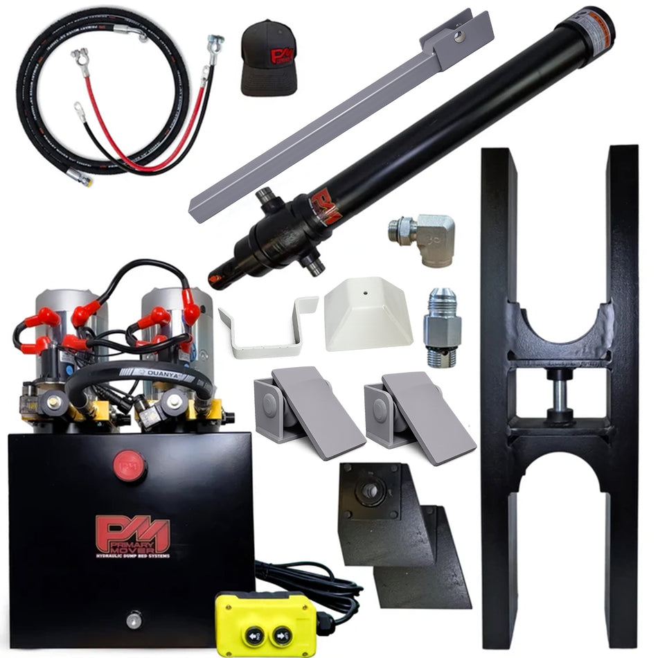 Telescopic Dump Trailer Cylinder Kit - 30 Ton Dumping Capacity - 168" Stroke - Fits 16-20' Dump Body | EF-12-168 | High-Flow 24VDC Twin Power Unit