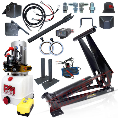Close-up of components from the 12 Ton Hydraulic Scissor Hoist Kit PF-621-6, including a bolt, solar panel, and metal rings, highlighting its robust construction.