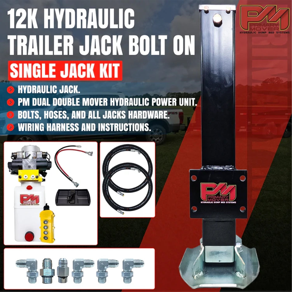 12k Single Hydraulic Trailer Jack with (Dual Double Pump) Kit "Weld On" or "Bolt On"