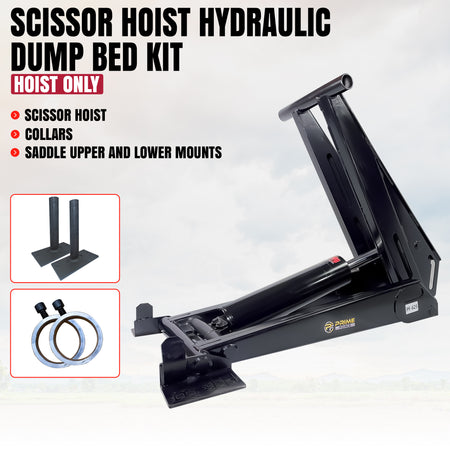12 Ton HD Hydraulic Scissor Hoist Kit - Fits 16-20' Dump Body PF-625

Scissor hoist kit includes hoist, collars, saddle mounts; designed for heavy-duty dump trailers, featuring robust lifting frame and hydraulic cylinder.
