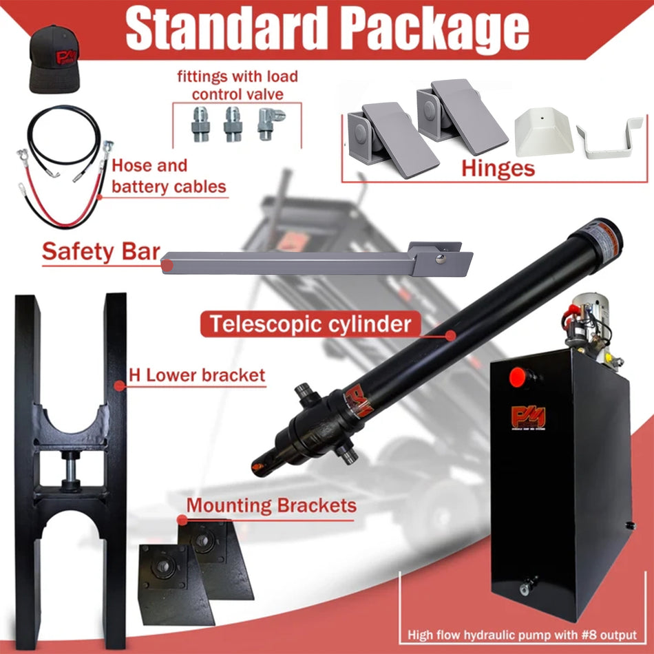 Telescopic Dump Trailer Cylinder Kit - 30 Ton Capacity - 120" Stroke - Fits 12-16' Dump Body | EF-12-120
