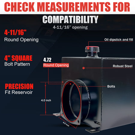Hydraulic Power Unit Replacement Reservoir 20 Quart Steel featuring a precise bolt pattern and robust steel construction, ideal for various hydraulic applications.