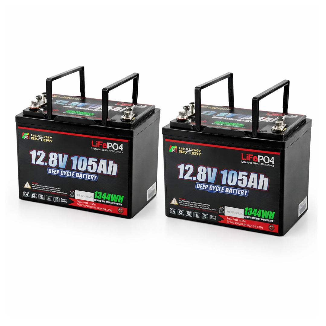 **Title**: Dual 12V 105Ah LiFePO4 Battery Kit for Dump Trailers

**Meta Description**: Enhance dump trailer performance with a dual 12.8V 105Ah LiFePO4 battery kit, offering 210Ah power for reliable hydraulic system operation.

**Alt Text**: Two 12.8V 105Ah LiFePO4 batteries with terminals and handles, ideal for dump trailer hydraulic systems.