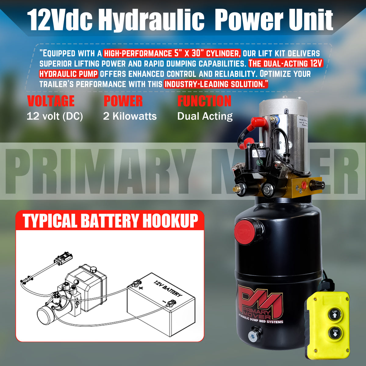Dual 3.5 x 30 Cylinders Direct Push Lift Kit | PFK-3530-DP2

Efficient hydraulic power unit featuring dual cylinders for superior lifting in dump-bed applications, complete with remote and installation accessories.