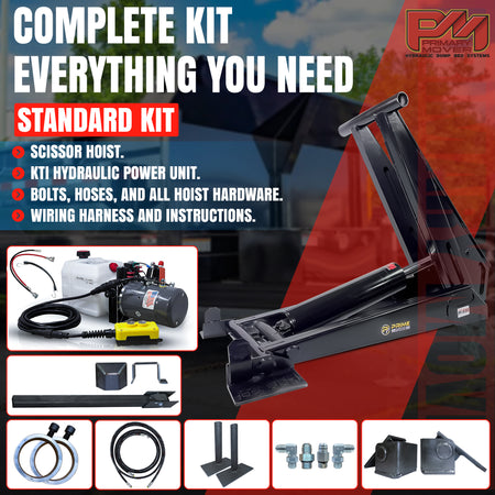 12 Ton HD Hydraulic Scissor Hoist Kit, PF-625, featuring a robust 6.5 cylinder and reinforced frame, designed for 16-20' dump trailers.