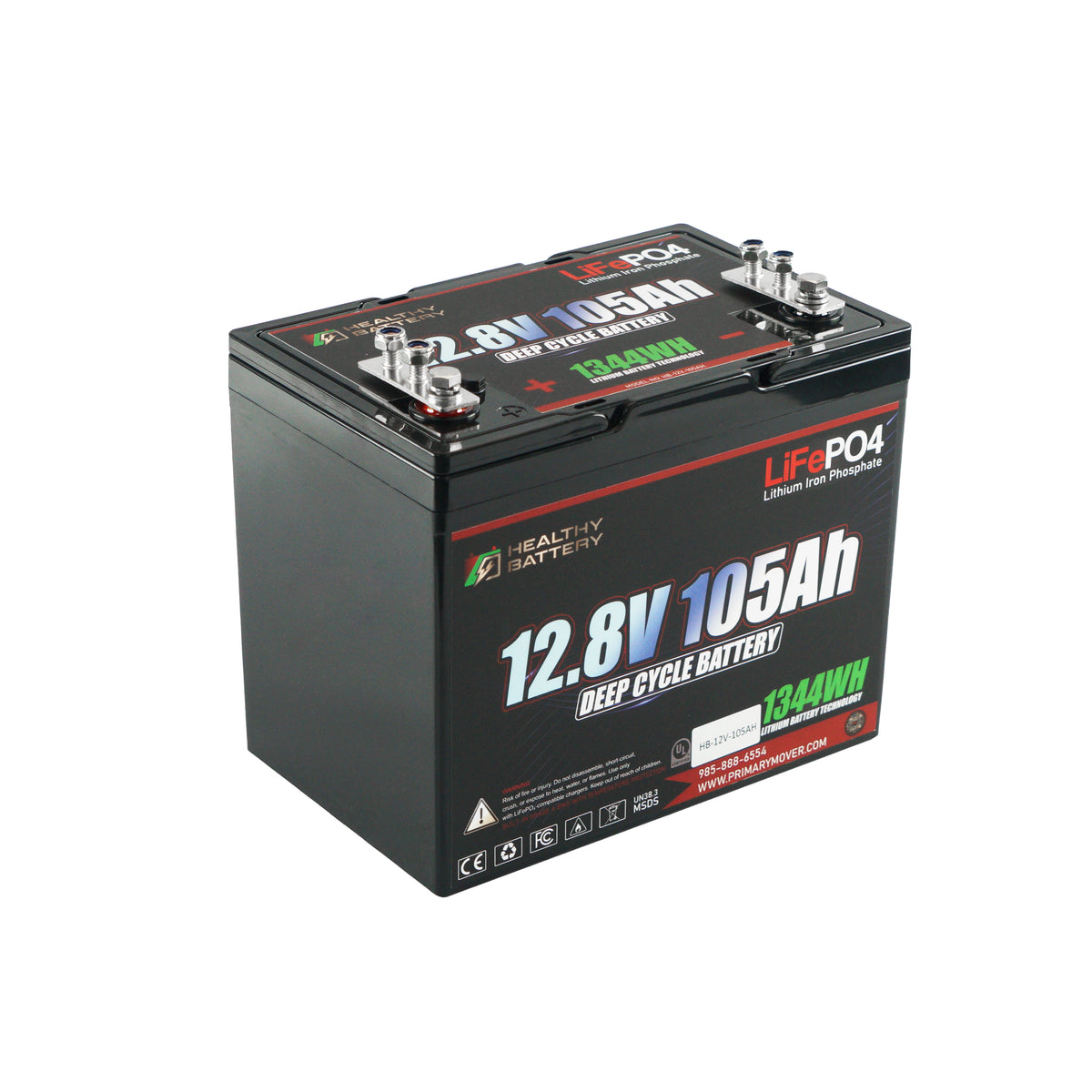 **Title:** Healthy Battery 12.8V 105Ah LiFePO4 Deep Cycle Battery  

**Alt Text:** Deep-cycle lithium battery with 12.8V, 105Ah capacity, dual terminals.  

**Meta Description:** Discover the Healthy Battery 12.8V 105Ah LiFePO4 Deep Cycle Battery, designed for high-demand applications with built-in Bluetooth monitoring and advanced BMS protection.