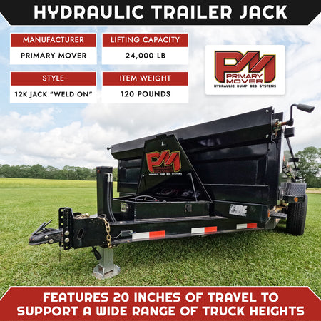 24K Double Hydraulic Trailer Jack Leg Kit, featuring dual jacks for heavy-duty lifting, shown outdoors with a vehicle and grass in the background.