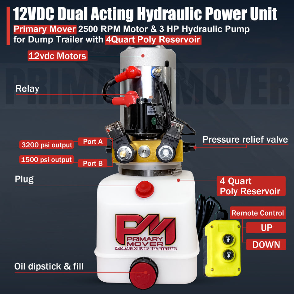 Unité de puissance hydraulique à double action du déménageur primaire 24 VDC (Poly Reservoirs)
