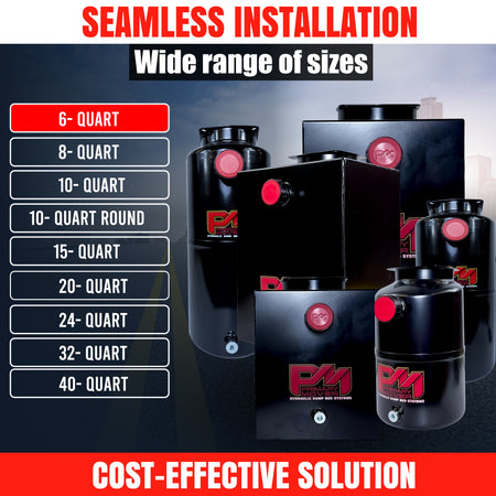 Hydraulic Power Unit Replacement Reservoir 6 Quart Steel Round, featuring a durable steel build and precise measurements for versatile hydraulic systems.