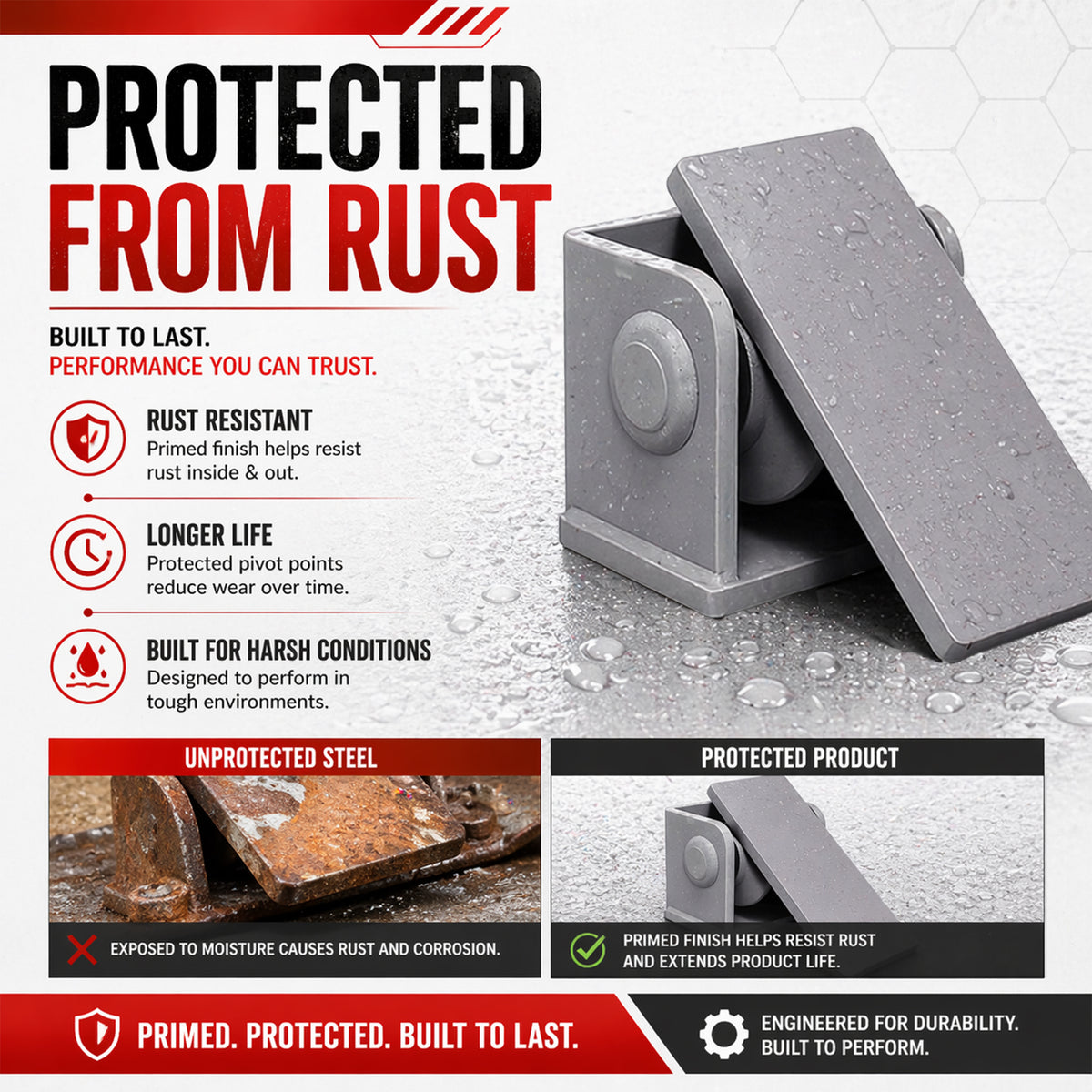 **Title:** Heavy Duty 2Pcs Dump Truck Trailer Body Hinges  

**Meta Description:** Discover rust-resistant, heavy-duty hinges perfect for hydraulic dump beds, ensuring exceptional durability and performance in demanding environments.  

Primed, rust-resistant steel hinges showcasing durability and corrosion protection, featuring a comparison with rusted steel, highlighting longevity for dump truck applications.