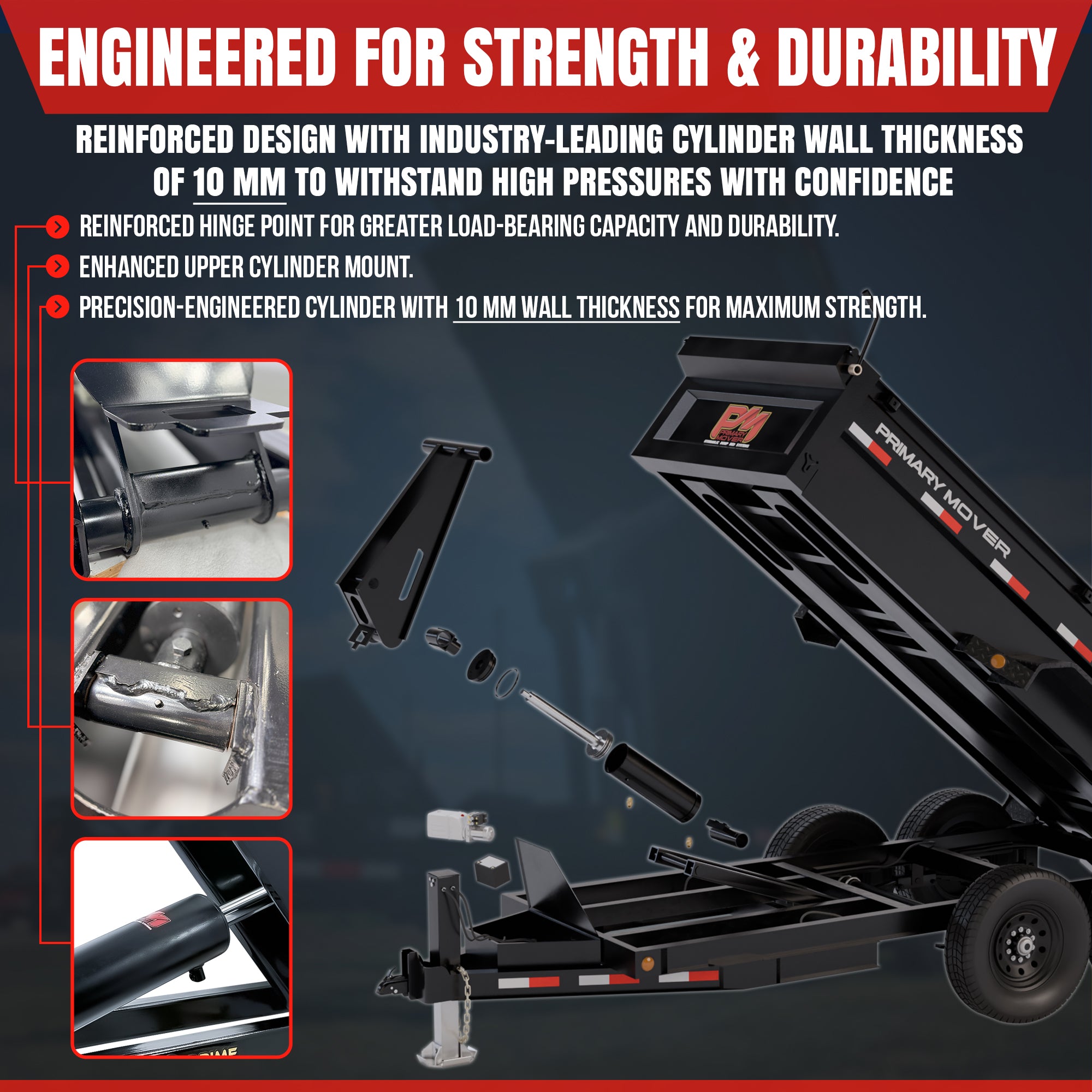 12 Ton Hydraulic Scissor Hoist Kit PF-621-6, featuring a robust wheel and tire, ideal for 16-18' dump trailers with enhanced lifting capacity and installation flexibility.
