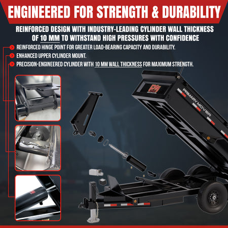 12 Ton Hydraulic Scissor Hoist Kit PF-621-6, featuring a robust wheel and tire, ideal for 16-18' dump trailers with enhanced lifting capacity and installation flexibility.