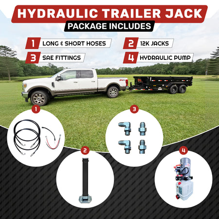 Close-up of the 12k Single Hydraulic Trailer Jack Leg Kit, showcasing its heavy-duty build and dual counterbalance valves for secure, efficient towing support.