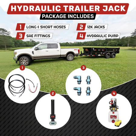 Close-up of the 12K Single Hydraulic Trailer Jack Leg Kit for Weld On or Bolt On installation, showcasing robust design for heavy-duty trailer lifting.