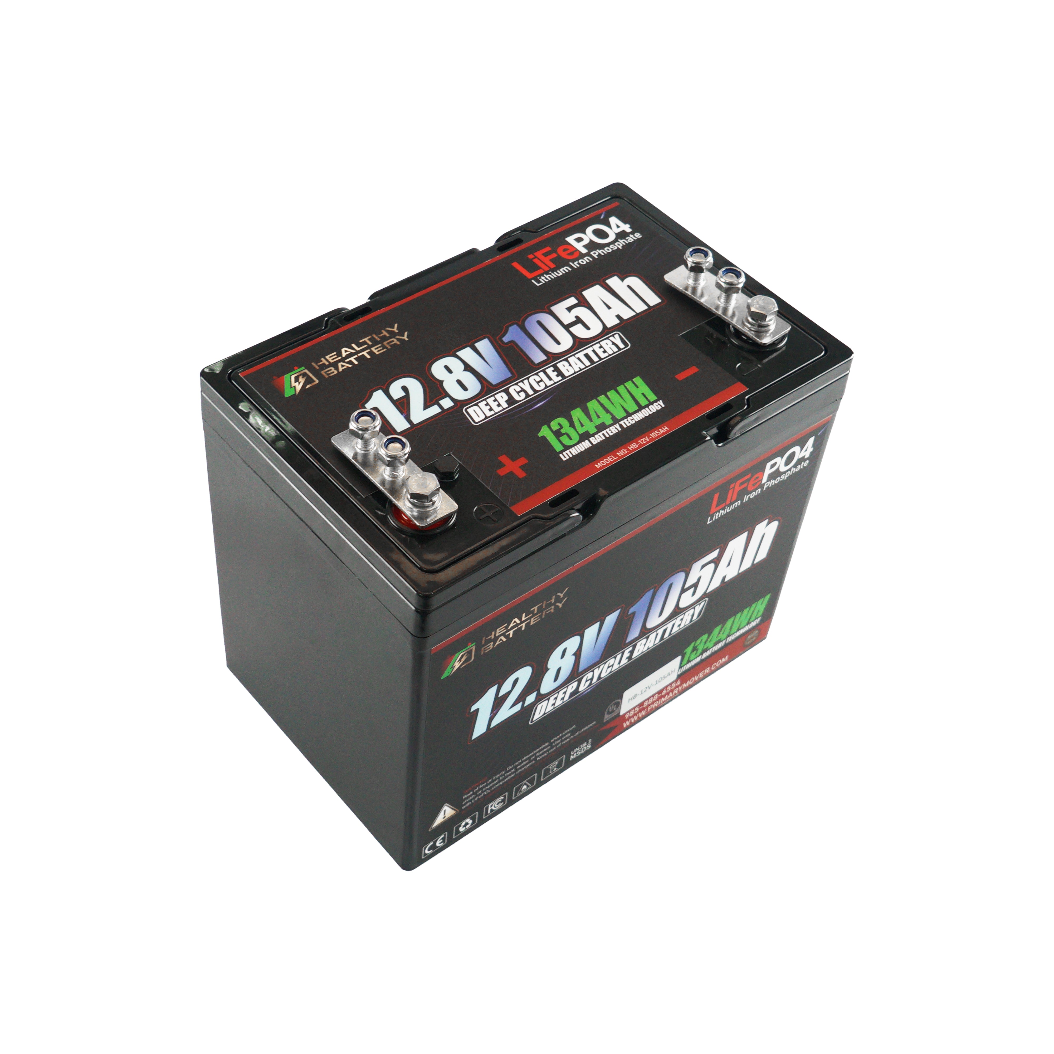 Title: Healthy Battery 12.8V 105Ah LiFePO4 Deep Cycle Battery

Meta Description: Discover the Healthy Battery 12.8V 105Ah LiFePO4, a high-output deep cycle battery with 1344Wh and 365A BMS, perfect for hydraulic systems.

Alt Text: Healthy Battery 12.8V 105Ah LiFePO4 deep-cycle battery with metal terminals, 1344Wh energy storage, and built-in 365A BMS for high-demand applications.