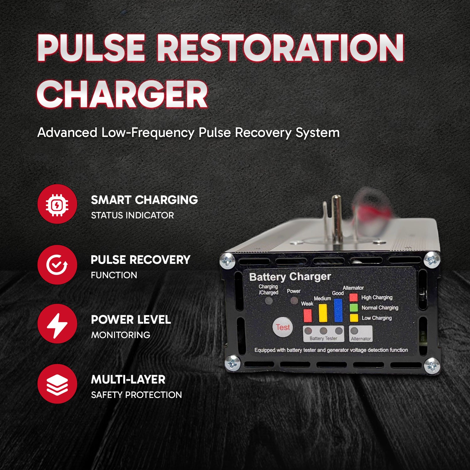 **Product Title:** Panel Mount Battery Charger & Tester - 10 Amp | PM1210T-D

**Alt Text:** Panel Mount Battery Charger & Tester with state LEDs, smart charging, pulse recovery, and safety protection. Includes 3-step charging for 12V lead-acid batteries.

**Meta Description:** Discover the PM1210T-D Panel Mount Battery Charger & Tester with advanced pulse recovery, smart charging, and safety features. Ideal for 12V lead-acid batteries.