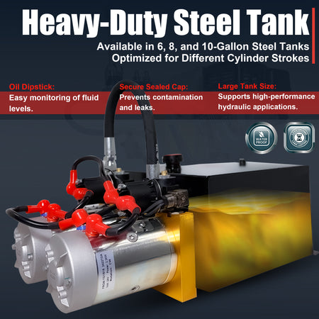 Primary Mover 24VDC Twin Engine Hydraulic Power Unit, showcasing red and black tubing and machine components, designed for efficient telescopic dump applications.