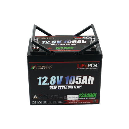 **Title:** Healthy Battery 12.8V 105Ah LiFePO4 Deep Cycle Battery

**Alt Text:** Lithium iron-phosphate deep-cycle battery with lifting handles, 12.8V 105Ah, built-in 365A BMS, ideal for high-demand hydraulic systems.

**Meta Description:** Discover the Healthy Battery 12.8V 105Ah LiFePO4 Deep Cycle Battery with 1344Wh energy, built-in 365A BMS, ideal for hydraulic systems and heavy-duty applications.