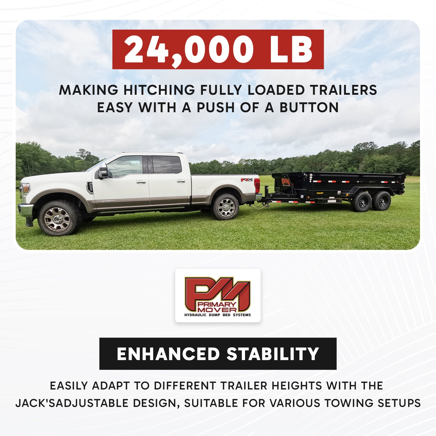 Close-up of tire on the 24K Double Hydraulic Trailer Jack Leg Kit, showcasing its robust design for heavy-duty towing, available in Weld On or Bolt On configurations.